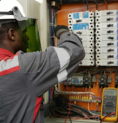 Standby generator technicians in action